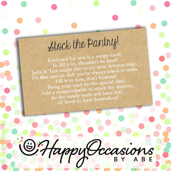 Personalized - Stock the Pantry - Bridal Shower - 5x3 Insert - Printable - Kraft Paper Card