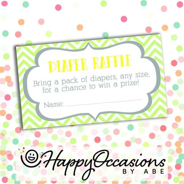 Diaper Raffle Ticket - Instant Download - Baby Shower - Business Card Size - Green Chevron