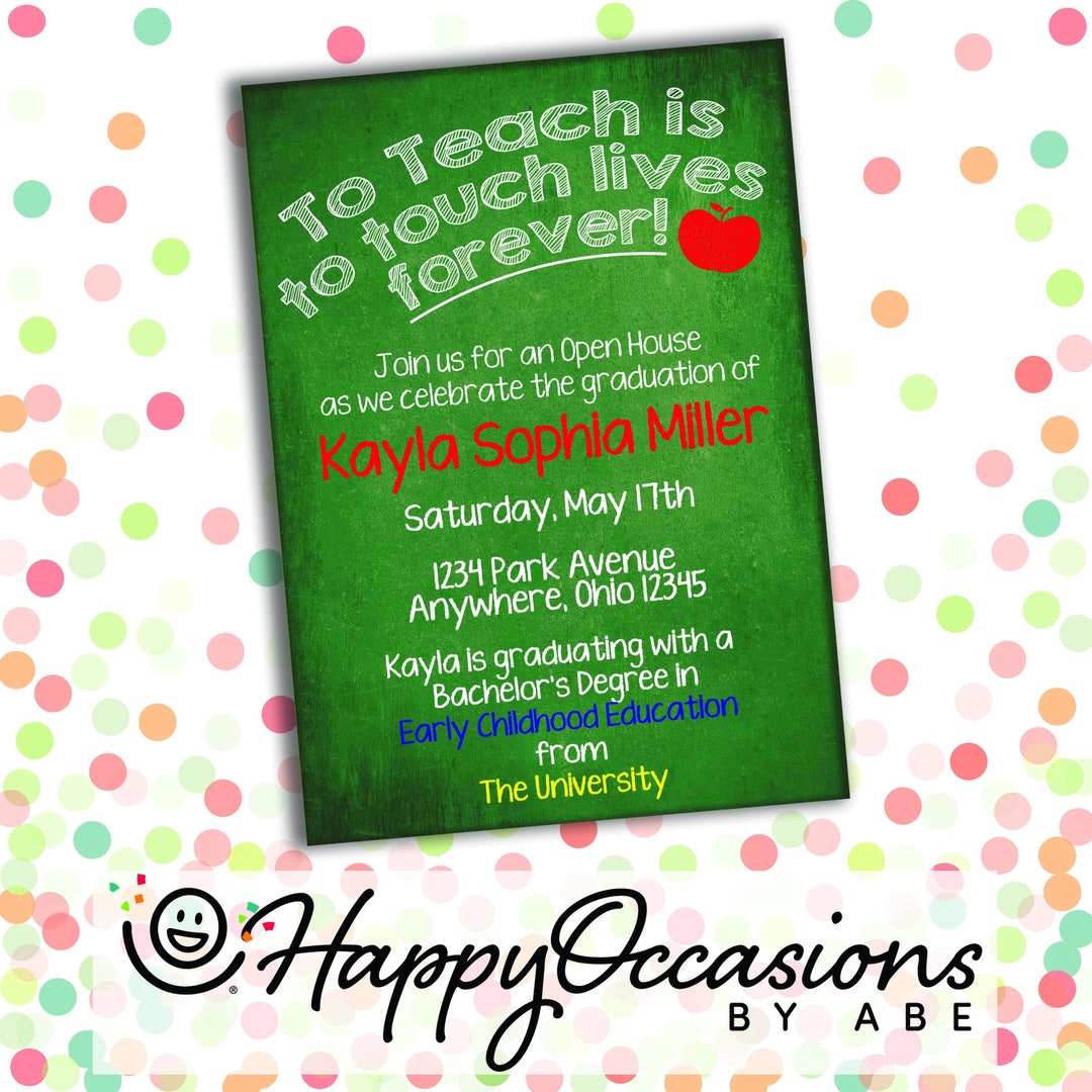 College Graduation Invitation Teacher Party Open House 5x7 Customized