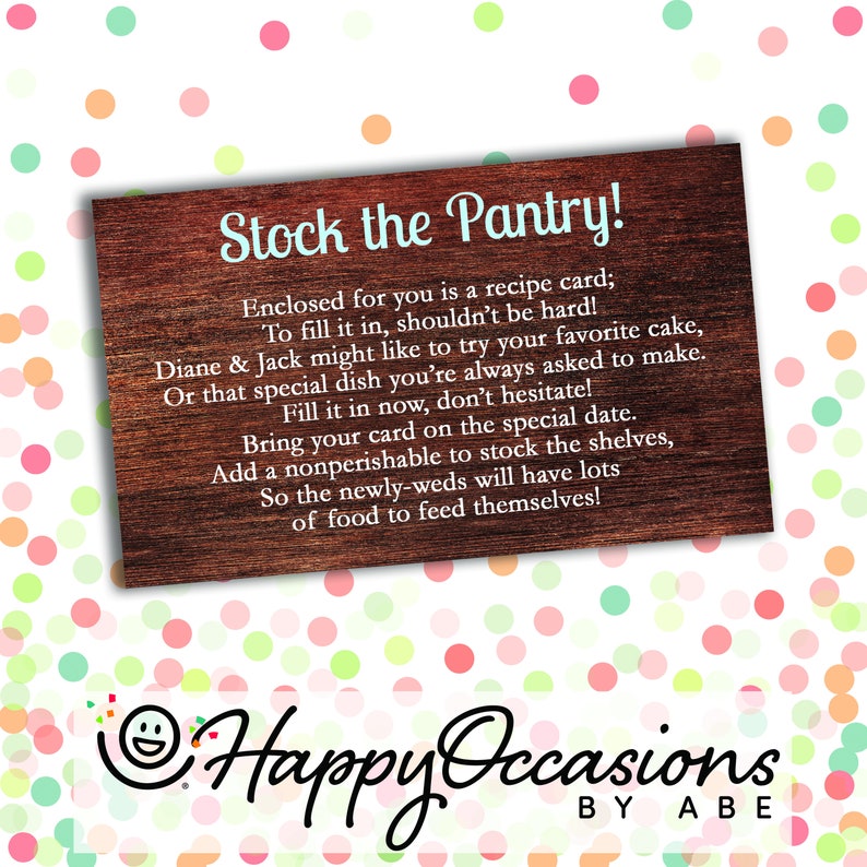 Personalized Stock the Pantry Bridal Shower 5x3 Insert Printable Wood