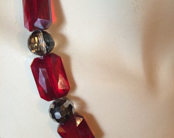 Chunky Red and Silver Beaded Necklace