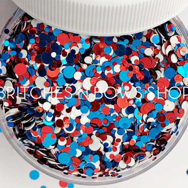 Red, White, & Blueberries Dots || Fun Confetti Dot Glitter, 1oz Jar • OPAQUE •