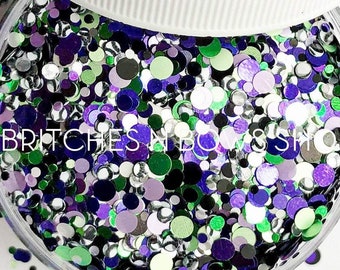 It's Showtime Dots || Exclusive Confetti Dot Glitter Mix, 1oz Jar (Green Mix, Purple Mix, Black, White, White Swirl) • Semi-OPAQUE •