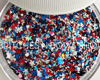 Red, White, & BOOM || Exclusive Premium Polyester Glitter • Premium by Weight • Semi-OPAQUE • || up to .062 cut