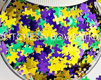 Puzzle Parade || Exclusive & Original Mardi Gras Inspired Puzzle Glitter Shape Mix, 1oz Jar • OPAQUE • || 6mm