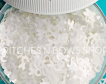 White Pearl Ribbons || Awareness Glitter Ribbons, 1oz Jar • Semi-OPAQUE • || 6mm