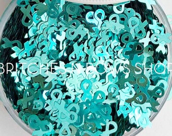 Teal Ribbons || Awareness Glitter Ribbons, 1oz Jar • OPAQUE • || 6mm