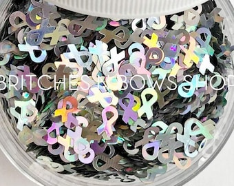 Silver Holo Ribbons || Awareness Glitter Ribbons, 1oz Jar • OPAQUE • || 6mm