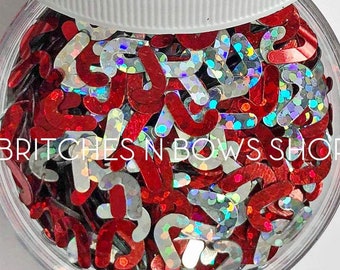 Candy Canes || Candy Cane Sequin Glitter Shape, 1oz Jar • OPAQUE • || Sealing Recommended