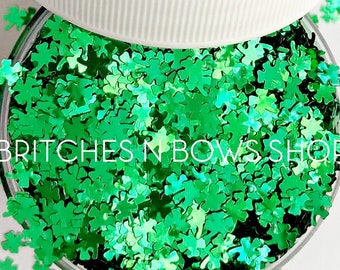 Irish I was Irish || Four Leaf Clover Glitter Shape, 1oz Jar • OPAQUE •