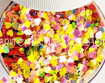 Conversation Hearts || Exclusive Cute Little Tiny Heart Glitter Shape Mix, 1oz Jar • TRANSPARENT • || 3mm