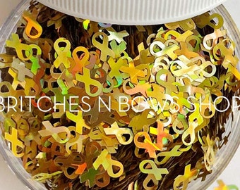 Gold Holo Ribbons || Awareness Ribbon Glitter Shape, 1oz Jar • OPAQUE • || 6mm