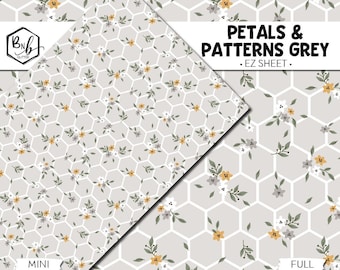 Petals & Patterns Grey || EZ SHEET • Printed Vinyl || Mini Print Available