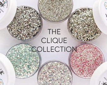 The Clique Collection || Premium Polyester Glitter || 6 1oz Jars or 6 2oz Bottles • Nicole Sutherland bundle