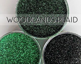 Woodlands Plaid, Set of 3 Glitters OR Mix Only Option || Exclusive Premium Polyester Glitter, 1oz each glitter & 2oz jar of mix