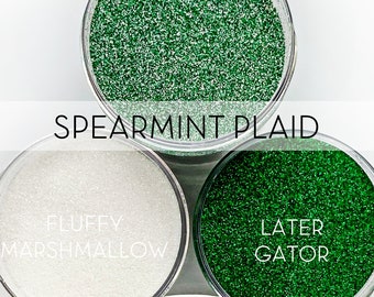 Spearmint Plaid Set, 3 Glitters OR Mix Only Option || Exclusive Premium Polyester Glitter, 1oz each glitter & 2oz jar of mix