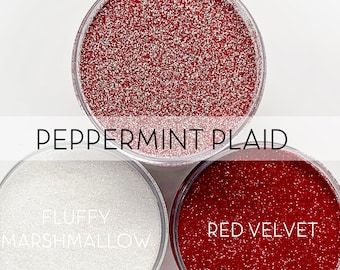 Peppermint Plaid Set, 3 Glitters OR Mix Only Option || Exclusive Premium Polyester Glitter, 1oz each glitter & 2oz jar of mix || .008 cut