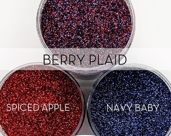 Berry Plaid Set, 3 Glitters OR Mix Only Option || Exclusive Premium Polyester Glitter, 1oz each glitter & 2oz jar of mix