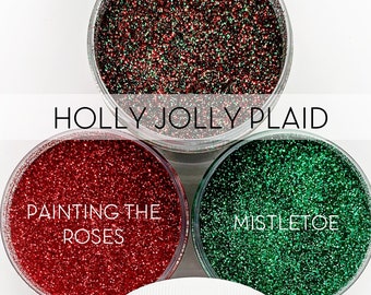 Holly Jolly Plaid Set, 3 Glitters OR Mix Only Option || Exclusive Premium Polyester Glitter, 1oz each glitter & 2oz jar of mix