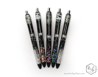 Spider Black Glitter Pen with Personalization || Optional Name Decal