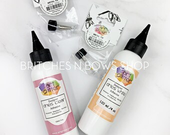 Bundle 4oz Dries CLEAR and 4oz Dries WHITE Adhesives with 2 metal tip attachments || Art Glitter Adhesive