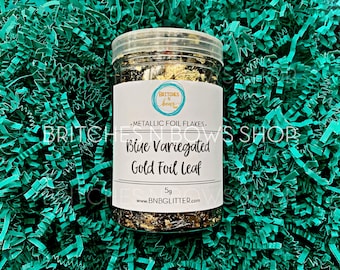 Blue Variegated Gold Foil Flakes || 5g Jar