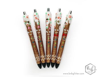 Gingerbread Man Glitter Pen with Personalization || Optional Name Decal