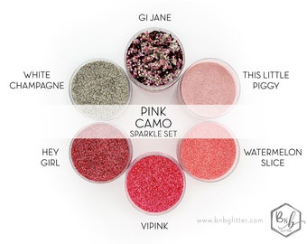 Pink Camo Sparkle Set || Premium Polyester Glitter, 1oz by Weight • 6 Glitters Total