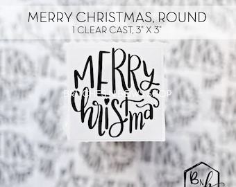 Merry Christmas Round Clear Cast Decal Print || 3” x 3" print