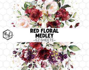 Red Floral Medley || EZ Sheets • Printed Vinyl || Mini Print Available