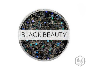 Black Beauty || Exclusive Premium Polyester Glitter, 1oz by Weight • Semi-OPAQUE • || up to .062 cut + squares