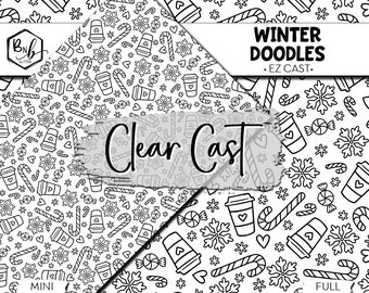 Winter Doodles || EZ Cast • Black Design on Clear Cast || Full and Mini Scale Sizes Available