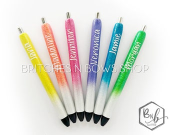 Neon Ombre Glitter Pen with Personalization || Optional Name Decal