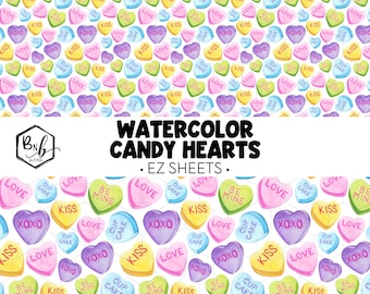 Watercolor Candy Hearts || EZ Sheets • Printed Vinyl || Mini Print Available