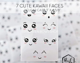 7 Cute Kawaii Faces Clear Cast Decal Print || 3” x 4 3/8” print
