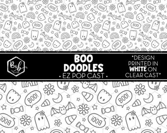 Boo Doodles || EZ POP Cast • White Design on Clear Cast