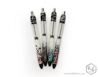 Spider White Glitter Pen with Personalization || Optional Name Decal