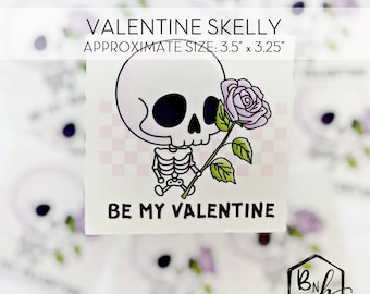 Valentine Skelly Clear Cast Decal Print || 3.5” x 3.25" print