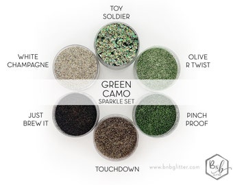 Green Camo Sparkle Set || Premium Polyester Glitter, 1oz by Weight each • 6 Glitters Total