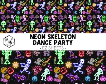 Neon Skeleton Dance Party || EZ Sheets • Printed Vinyl || Mini Print Available