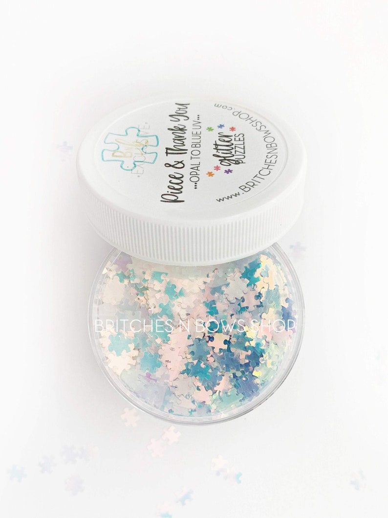 Piece & Thank You UV Opal to Blue Oiginal BnB Puzzle Glitter Shape, 1oz Jar TRANSPARENT 6mm Bild 1