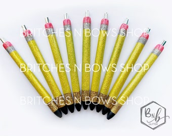 Pencil Glitter Pen with Personalization || Optional Name Decal • Bulk  Options
