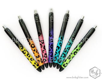 Black Ombre Leopard Glitter Pen with Personalization || Optional Name Decal