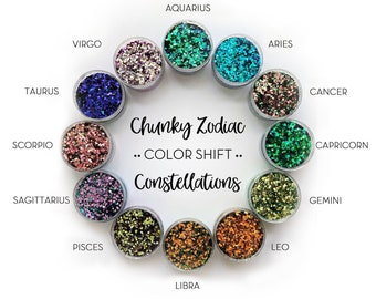 Zodiac Constellation Series Bundle || Polyester Glitter, 1oz by Weight • OPAQUE • || up to .062 cut, Color Shift • 12 Glitters Total