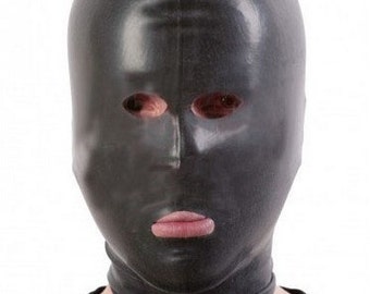 209 BLACK Made in UK Latex Hood//Mask PERFORATIONS for Eyes and Mouth