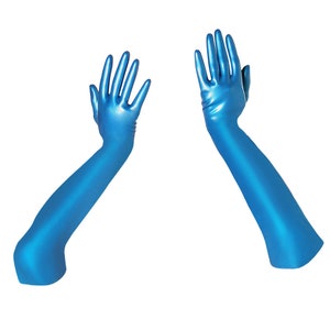 PREMIUM Latex Gloves - Metallic Blue Elbow Mid Length - Unisex 1108m - FREE usa SHIPPING
