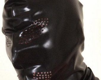 Latex Hood - Pull On - PERFORATIONS for Eyes and Mouth - Unisex 209 - FREE usa SHIPPING