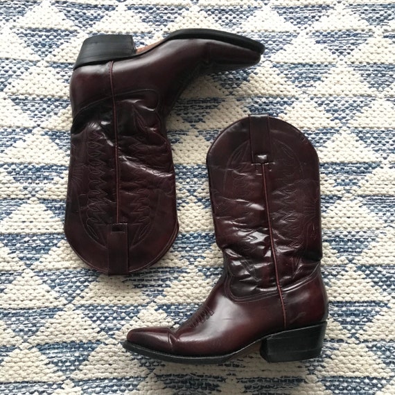 Dos de Oro Oxblood Cowboy Boots Cowhide Leather Mexico Size 6