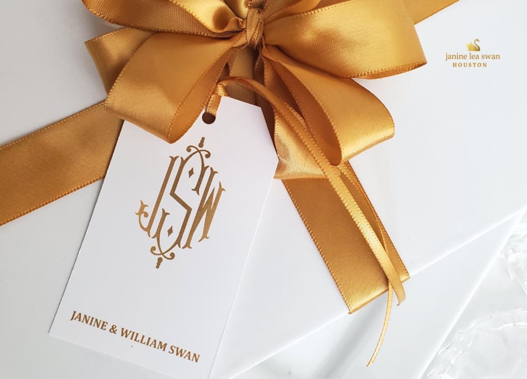 Gold Printed Monogram Gift Tags Elegant Gift Tags Enclosure Etsy
