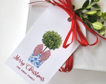 Topiary Gift Tags Monogram Gift Tags Custom Gift Tag Family Gift Tags Blue Porcelain Gift Topiary Gift Tags Christmas Gift Tags 24 for 17.00